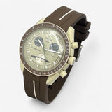 Bracelet MoonSwatch en Caoutchouc (une bande) Saturne: Marron Blanc