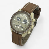 Bracelet Moonswatch Mission to Saturn Caoutchouc 2 Bandes : Marron Blanc