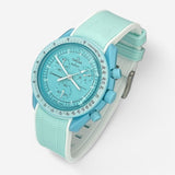 Bracelet MoonSwatch en Caoutchouc Premium 2 Couleurs Uranus: Bleu Cyan Blanc