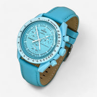 Bracelet Moonswatch Mission to Uranus Cuir Uni : Bleu Cyan