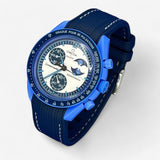 Bracelet Moonswatch Mission to the Super Blue Moonphase Caoutchouc Premium : Bleu Marine Blanc