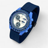 Bracelet MoonSwatch en Caoutchouc Rainuré à Clips Blue Moon: Bleu Marine Noir