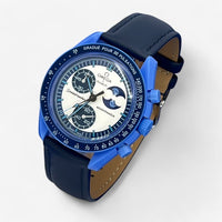 Bracelet MoonSwatch en Cuir Véritable Uni Blue Moon: Bleu Marine