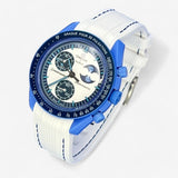 Bracelet Moonswatch Mission to the Super Blue Moonphase Caoutchouc Premium : Blanc Bleu