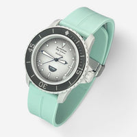 Bracelet Blancpain x Swatch en Caoutchouc à Clips Antarctic: Bleu Cyan Argent