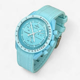 Bracelet MoonSwatch en Caoutchouc Premium Uranus: Bleu Cyan Blanc