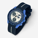 Bracelet Moonswatch Mission to the Super Blue Moonphase Caoutchouc Premium 1 bande: Bleu Marine Blanc