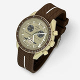 Bracelet MoonSwatch en Caoutchouc Premium une bande Saturne: Marron Blanc