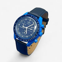 Bracelet MoonSwatch en Cuir Véritable Uni Neptune: Bleu Marine