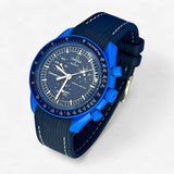 Bracelet MoonSwatch en Caoutchouc Premium Neptune: Bleu Marine Blanc