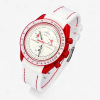 Bracelet MoonSwatch en Caoutchouc Premium Mars: Blanc Rouge