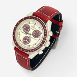 Bracelet MoonSwatch en Cuir Véritable Pluton: Rouge