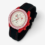 Bracelet MoonSwatch Premium en Caoutchouc Perforé Mars: Noir Rouge