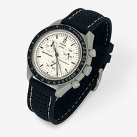Bracelet MoonSwatch Premium en Caoutchouc Perforé 1965: Noir Blanc