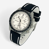 Bracelet Omega x Swatch Moonswatch 1965 Caoutchouc 2 Bandes: Noir Blanc