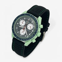 Bracelet MoonSwatch Premium en Caoutchouc Perforé Earth: Noir Vert