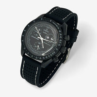 Bracelet Moonswatch Mission to the Moonphase - New Moon Caoutchouc Premium perforé: Noir Blanc