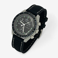 Bracelet MoonSwatch Premium en Caoutchouc Perforé Moon: Noir Blanc