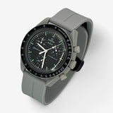 Bracelet MoonSwatch en Caoutchouc Rainuré à Clips Moon: Gris Clair Noir