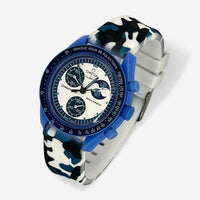 Bracelet Moonswatch Mission to the Super Blue Moonphase Caoutchouc Militaire: Blanc