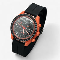 Bracelet MoonSwatch en Caoutchouc Rainuré à Clips Lava: Noir Noir