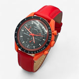 Bracelet MoonSwatch en Cuir Véritable Uni Lava: Rouge