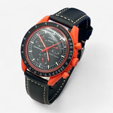 Bracelet MoonSwatch en Cuir Véritable Lava: Noir