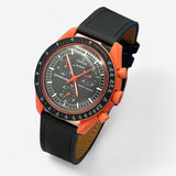 Bracelet MoonSwatch en cuir texturé Lava: Noir + Boucle Noire