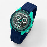 Bracelet Moonswatch Mission On Earth: Polar Lights Caoutchouc Nervuré : Bleu Marine