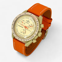 Bracelet Moonswatch Mission to Jupiter Autres: Cuir Nato Toile Cuir texturé : Orange Blanc