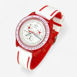 Bracelet MoonSwatch en Caoutchouc (2 bandes) Blanc Rouge
