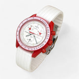 Bracelet MoonSwatch en Caoutchouc Nervuré Mars: Blanc