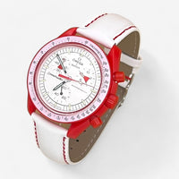 Bracelet Moonswatch Mission to Mars Cuir Uni : Blanc Rouge