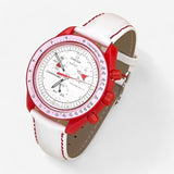Bracelet MoonSwatch en Cuir Véritable Uni Mars: Blanc Rouge