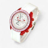 Bracelet MoonSwatch en Caoutchouc Premium Uni Mars: Blanc