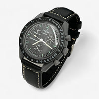 Bracelet Moonswatch Mission to Mercury Autre : Cuir Nato Acier Toile Cuir : Noir