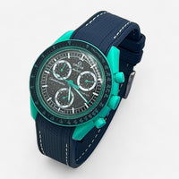 Bracelet Moonswatch Mission On Earth: Polar Lights Caoutchouc Premium : Bleu Marine Blanc