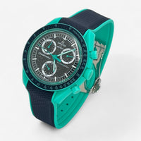 Bracelet Moonswatch Mission On Earth: Polar Lights Caoutchouc Premium à Clips : Bleu Marine Cyan