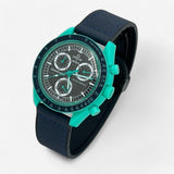 Bracelet Moonswatch Mission On Earth: Polar Lights Cuir Lisse : Bleu Marine