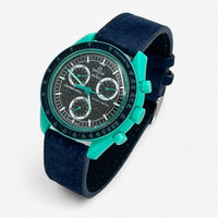 Bracelet MoonSwatch en Cuir Véritable Clair Polar: Bleu Marine