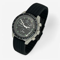 Bracelet MoonSwatch en Caoutchouc Nervuré Moon: Noir Noir