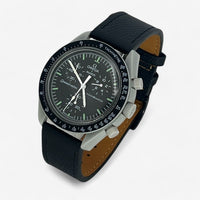 Bracelet MoonSwatch en cuir texturé Moon: Noir + Boucle Noire