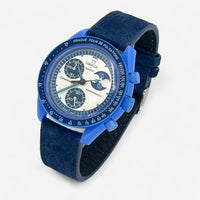 Bracelet MoonSwatch en Cuir Véritable Clair Blue Moon: Bleu Marine