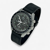 Bracelet Moonswatch Mission to the Moon Autre : Cuir Nato Acier Toile Cuir Lisse : Noir