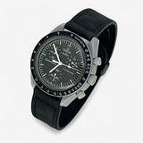 Bracelet Moonswatch Mission to the Moon Autre : Cuir Nato Acier Toile Cuir Lisse : Noir