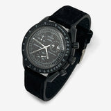 Bracelet MoonSwatch en Cuir Véritable Clair New Moon: Noir