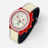 Bracelet MoonSwatch en Cuir Lisse Mars: Blanc