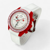 Bracelet Moonswatch Mission to Mars Caoutchouc Premium à Clips : Blanc Blanc