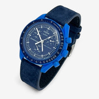 Bracelet Moonswatch Mission to Neptune Cuir Clair: Bleu Marine