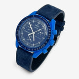 Bracelet Moonswatch Mission to Neptune Cuir Clair: Bleu Marine